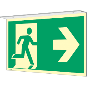 Fahnenschild zur Deckenmontage - Notausgang links / rechts
