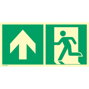 Notausgang (links) mit Richtungspfeil oben - Kombischild