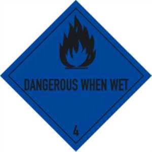 Stoff, der in Kontakt mit Wasser entzündbares Gase bilder mit Text - DANGEROUS WHENNWET