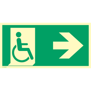 Notausgang für gehbeeinträchtigte Personen, rechts mit Pfeil rechts