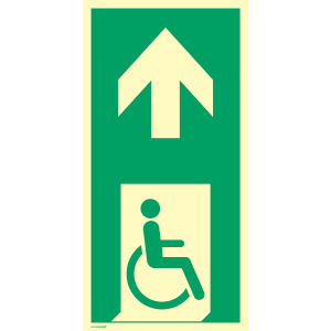 Notausgang für gehbeeinträchtigte Personen rechts mit Pfeil oben