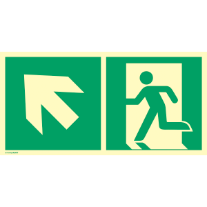 Notausgang (links) mit Richtungspfeil links oben - Kombischild