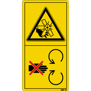 Während des Betriebes Schutzeinrichtung nicht öffnen oder entfernen