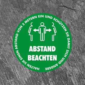 Rutschfester Fußbodenaufkleber "Abstand beachten"