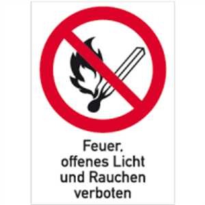 Feuer, offenes Licht und Rauchen verboten