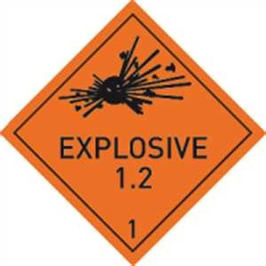 Explosive Stoffe u. Gegenstände mit Exlosivstoff mit Text - EXPLOSIVE