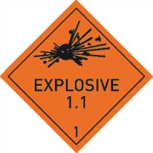 Explosive Stoffe u. Gegenstände mit Exlosivstoff mit Text - EXPLOSIVE