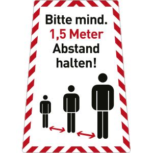 Hinweisschild in Trapezform - Bitte 1,5 Meter Abstand halten!