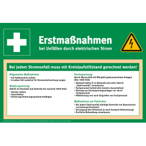 Zusatzschild Erstmaßnahmen bei Unfällen mit elektrischem Strom
