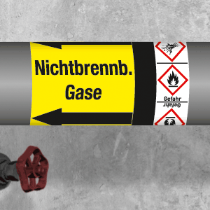 Kennzeichungsband Nichtbrennbare Gase mit Gefahrensymbol