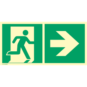 Notausgang (rechts) mit Richtungspfeil rechts - Kombischild