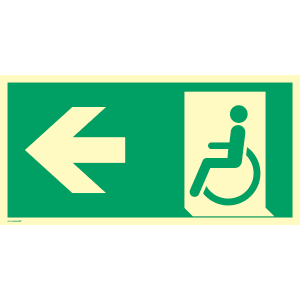 Notausgang für gehbeeinträchtigte Personen links mit Pfeil links