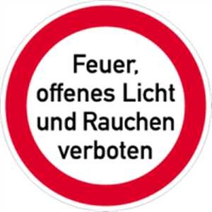 Feuer, offenes Licht und Rauchen verboten